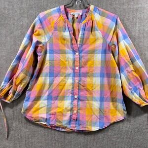 FREE ASSEMBLY Plaid Button Down Shirt Long Sleeve V Neck Women's Size S